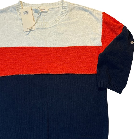 Two by Vince Camuto Womens Colorblock Tab Sleeve Sweater White Orange Navy sz MM - Picture 5 of 11